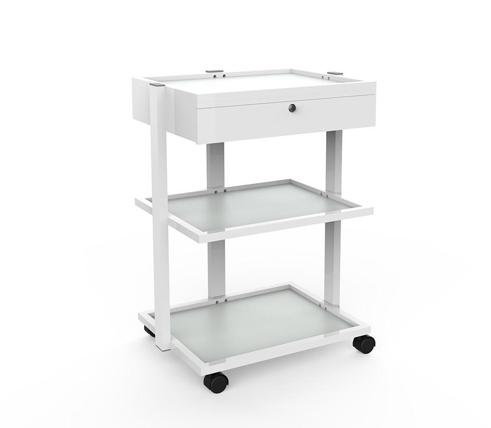 Silverfox 1040A – Glass Shelf Medical Cart with Locking Drawer | Professional Spa & Clinic Utility Trolley - Image 2