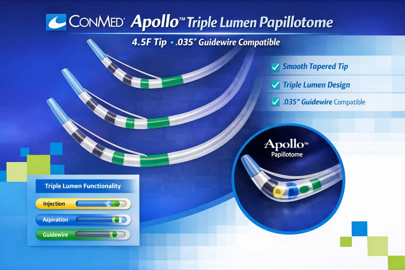 ConMed Apollo AC 3-Lumen 4.5F Cannulas — 20mm & 30mm (7104AC, 7105AC)