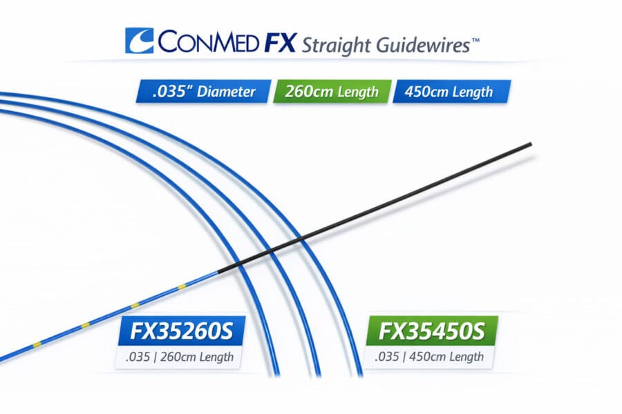 ConMed FX Straight Guidewires — .035″ Diameter, 260cm & 450cm Lengths (FX35260S, FX35450S)